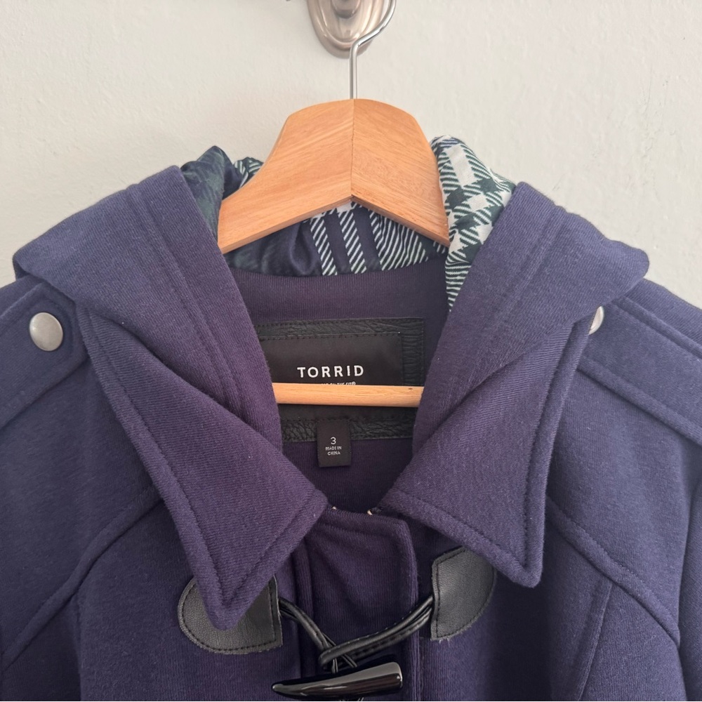 Women's Navy Toggle Pea Coat with Hood - Picture 6 of 7